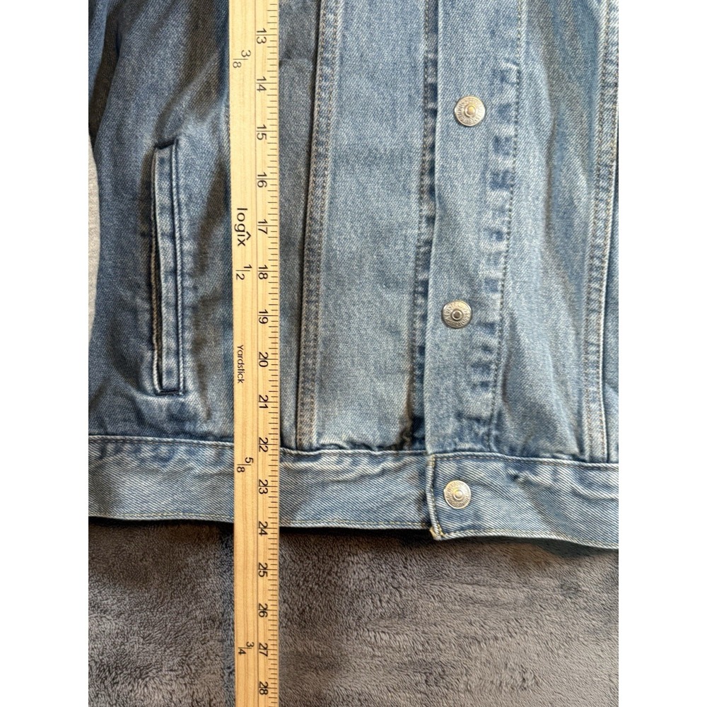 Levis Mens Hybrid Hoodie Trucker Jacket Medium Light Wash Blue Denim Grey Hood - Picture 10 of 11